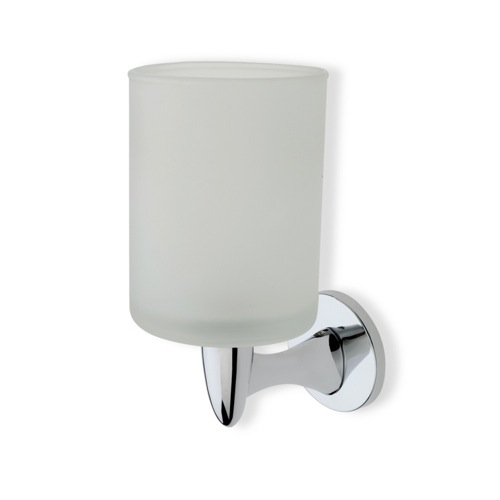 Wall Mounted Round Frosted Glass Toothbrush Holder with Brass StilHaus H10-08